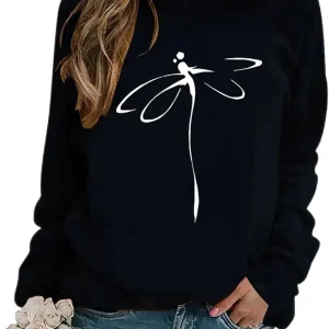 2024 Sweatshirt for Women Casual Loose Long Sleeve Crewneck Pullover Tops Cute Dragonfly Graphic Preppy Sweatshirts