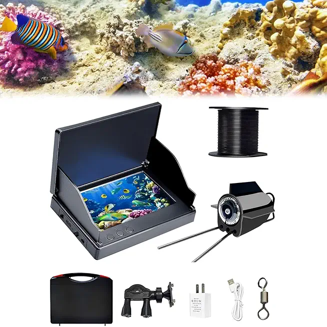 2025 New Colitt Underwater Fishing Camera, Portable Ice Fishing Camera, LCD Monitor HD Fish Finder, Ip67 Waterproof Camera with Sun Visor for Ice Lake Sea Boat, 220� Wide-Angle Lens(5in-20m/66ft)
