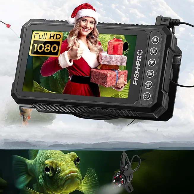 (2025 Upgrade) FishPRO� HD 1080P Underwater Fishing Camera 4.5''-(NO Need Learn) Ice Fishing Camera (Plug & Play) w/ 5,000mAh Li-Battery & USB-C Power, IR&LED for Dark, Fish Finder, 20m/66ft