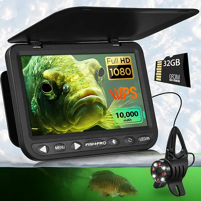 (2025 Upgrade) NO.1 HD 1080P Underwater Fishing Camera, FishPRO� 7'' Ice Fishing Camera- w/DVR-32GB, (NO Need Learn) w/ 10,000mAh Li-Battery, USB-C, IR & LED for Dark, Fish Finder Camera, 25m/82ft