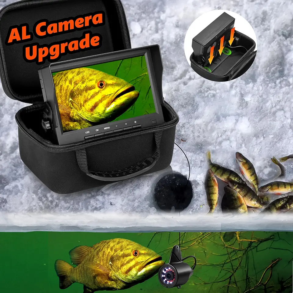 [2025 Upgrade] Underwater Fishing Camera - [No Slide Off] FishPRO� 7'' Ice Fishing Camera Underwater w/Bracket, 24pcs Light, 4,500mAh, Portable Fish Finder Ice Fish Gifts for Men, 50FT Cable