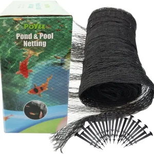 20x20ft Pond Netting for Leaves Leaf Net Cover Pond Net with Small Fine Mesh Protecting Koi Fish from Birds Cats Stakes Included