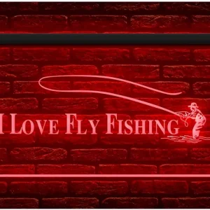 230027 I Love Fly Fishing Fish Gear Shop Store Home Decor illuminated Display LED Night Light Neon Sign (12" X 8", Red)