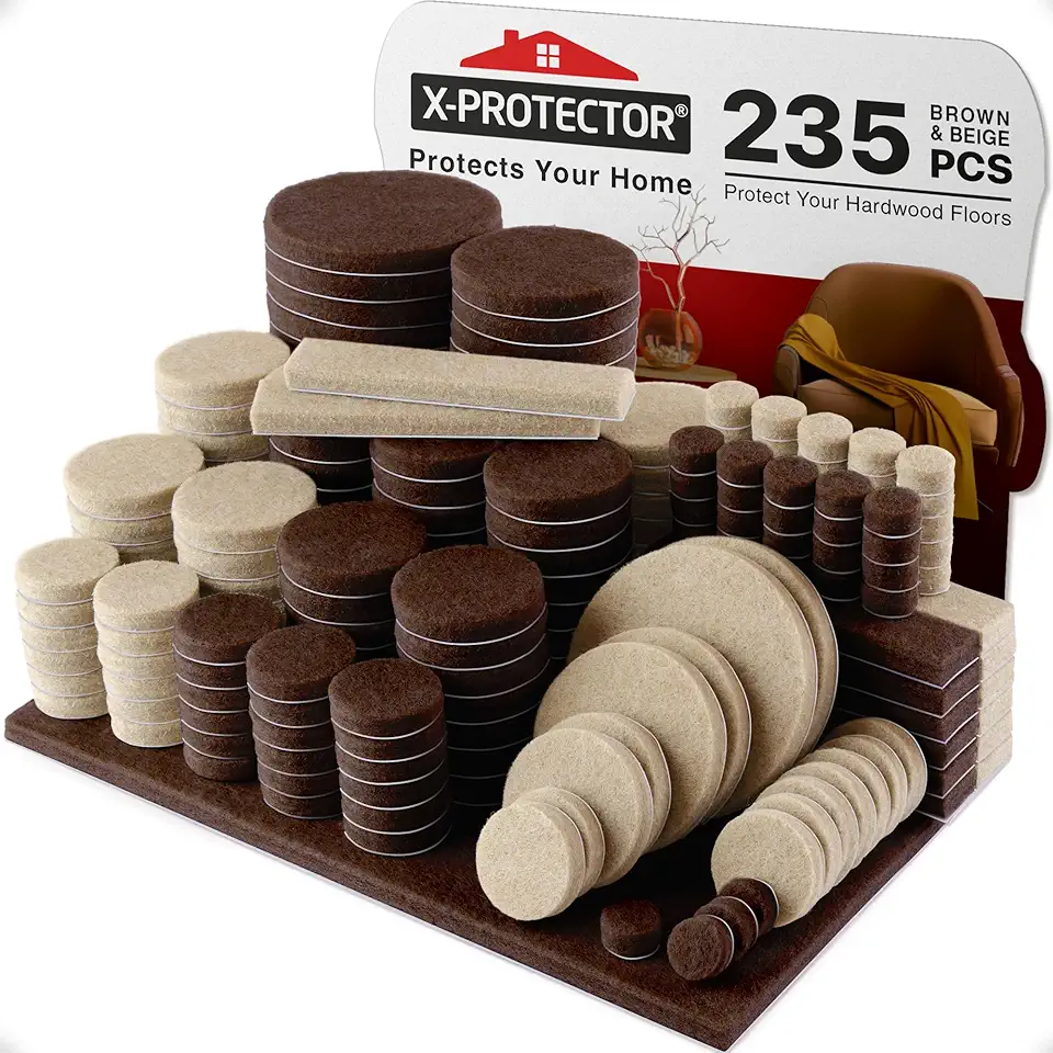 235 pcs Felt Furniture Pads Brown & Beige X-Protector! Huge Quantity of Furniture Pads for Hardwood Floors � Your Ideal Wood Floor Protectors for Furniture. Protect Any Type of Hard Floor!