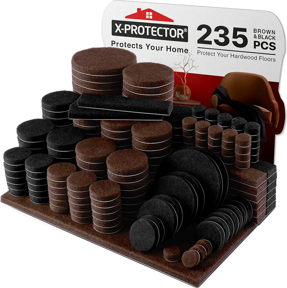 235 pcs Felt Furniture Pads Brown & Black X-Protector! Huge Quantity of Furniture Pads for Hardwood Floors � Your Ideal Wood Floor Protectors for Furniture. Protect Any Type of Hard Floor!