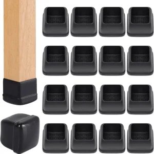 24 PCS Chair Leg Sliders for Carpet, Square Glides for Chair, Teflon Furniture Pads, Bar Stool Chair Leg Protectors Caps, Table Desk Carpet Covers Cups SlidersNo Scratches (Fit 1.1"-1.45", Black)