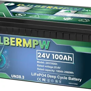 24V 100Ah LiFePO4 Lithium Battery 2560W Built-in BMS, Up to 15000 Cycles & 10-Year Lifespan, Deep Cycle Battery for RV, Marine, Solar Energy Storage, Camping, Trolling Motor, Off-Grid System