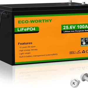 24V 100AH LiFePO4 Lithium Battery, Deep Cycles Rechargeable Battery with Low-Tem Protection, Max. 2560W for Off-Grid Solar System, 70-86LBS Trolling Motors, Camper, RV, Household (1 Pack)