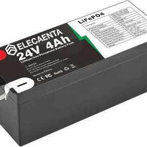 24V 4Ah LiFePO4 Battery Pack, 96Wh 2000+ Deep Cycles Rechargeable Battery for UPS, Scooters, Lighting, Power Wheels, Fish Finder, Solar/Wind Power Off Grid