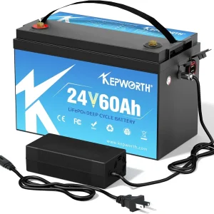 24V 60Ah LiFePO4 Battery, Rechargeable Lithium Batteries with BMS, UP to 4000+ Deep Cycles, Perfect for Boat, Marine, RV, Solar