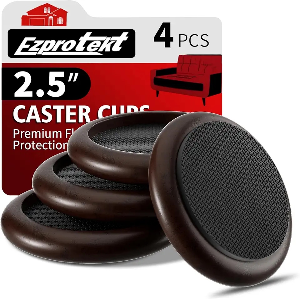 2.5� Non Slip Wood Furniture Coaster, 4 Pcs Anti Slip Furniture Pads for Hardwood Floor, Round Sofa Bed Couch Furniture Caster Cups with Anti-Slide EVA Pads Floor Protectors Anti-Scratch (Dark Brown)