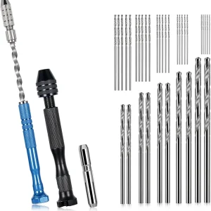 25 Pcs Spiral Hand Drill 0.5-3 mm Rotary Tool 27 Pcs Pin Vise Hand Drills Semi-automatic Micro Drill Bits for DIY Jewelry Resin Polymer Clay Craft