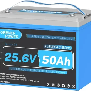 25.6V 50Ah LiFePO4 Battery, Built with 100A BMS, Max. 2560W Power, BCI Group 24 Size Lithium Battery, Support in 2 Series/4 Parallel, Perfect for Trolling Motor, RV, Camping, Solar Home