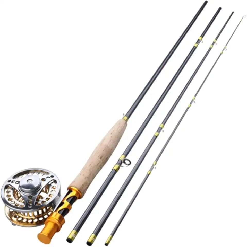 2.7M #5/6 Fly Fishing Rod Combo Carbon Fiber Ultralight Weight Fly Fishing Rod and Fly Reel Gold/Green Combo Pesca (Color : 03) (3)