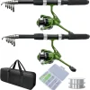2PACK Fishing Pole Combo,Fishing Rod Combos with Telescopic Fishing Pole Spinning Reels Fishing Carrier Bag for Travel Saltwater Freshwater