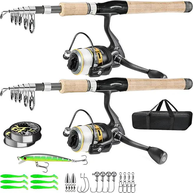 2PCS Fishing Pole Combo,Carbon Fiber Fishing Pole ?12 +1 Shielded Bearings Stainless Steel BB Spinning Reels Fishing Carrier Bag for Travel Saltwater Freshwater