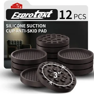 3 Inch Non Slip Furniture Coasters, 12 PCS Round Rubber Furniture Caster Cups, Anti-Sliding Furniture Pads for Hardwoods Floors Bed Stopper Protectors (Dark Brown)