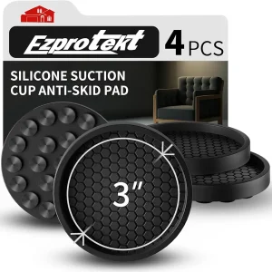 3 Inch Non Slip Furniture Coasters, 4 PCS Round Rubber Furniture Caster Cups, Anti-Sliding Furniture Pads for Hardwoods Floors Bed Stopper Floor Protectors (Black)
