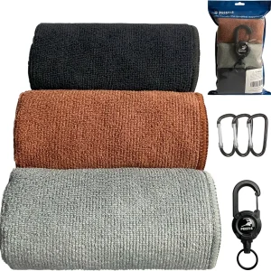 3 Pack Fishing Towels with Clips & one Heavy Duty Zinger Retractor, 16x16'' Retractable Plush Microfiber Bait Towel with Loop, Absorbent Utility Accessory for Fly Fishing Kayaking Hiking Boat