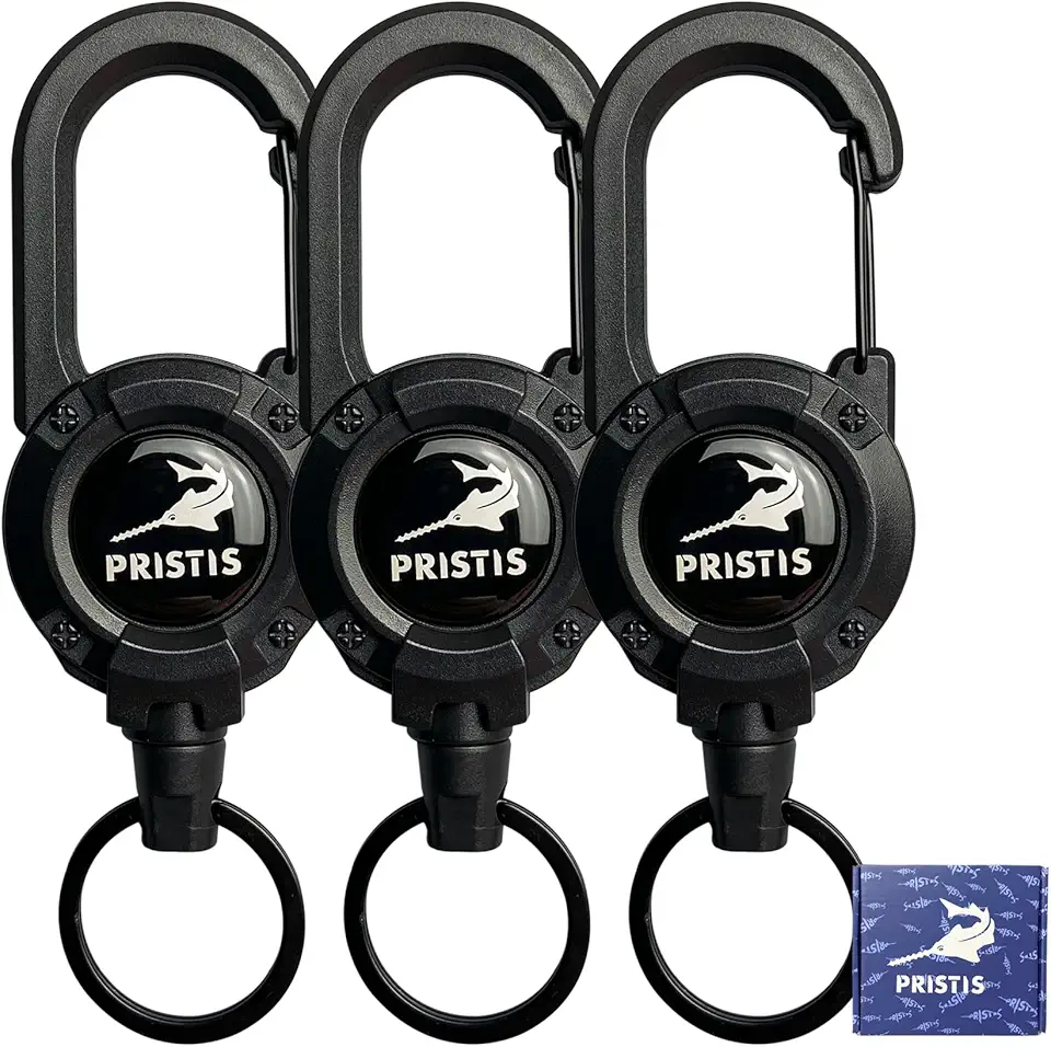 3 Pack Heavy Duty Zinger Retractors, Saltwater Resistant 28" Stainless Steel Wire Rope Tether Carabiner Clip, Retractable Badge Reel Holder Belt Keychain Lanyard, Fly Fishing Gear Keeper