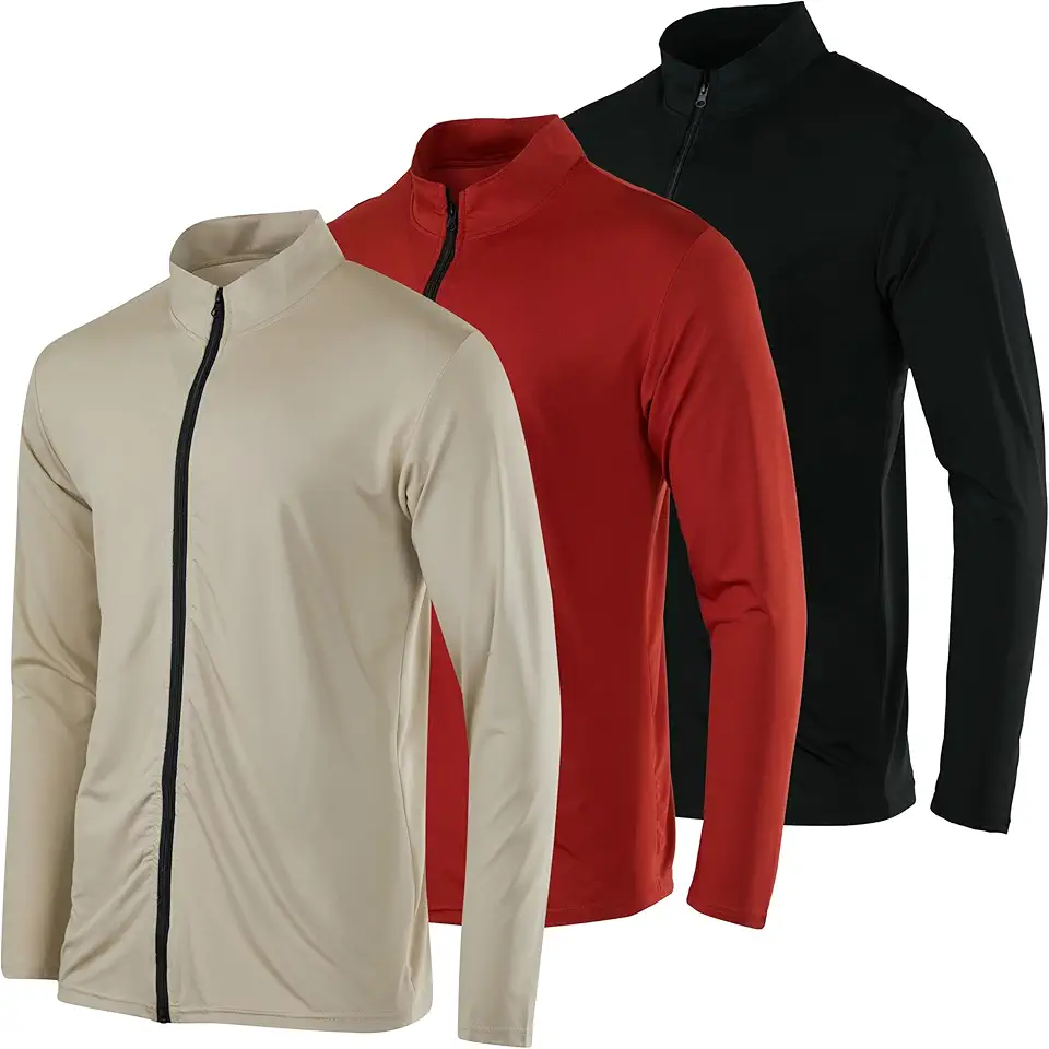 3 Pack: Mens Dry-Fit Long Sleeve Full Zip Hoodie & Jacket- Athletic Running Jacket (Available in Big & Tall)