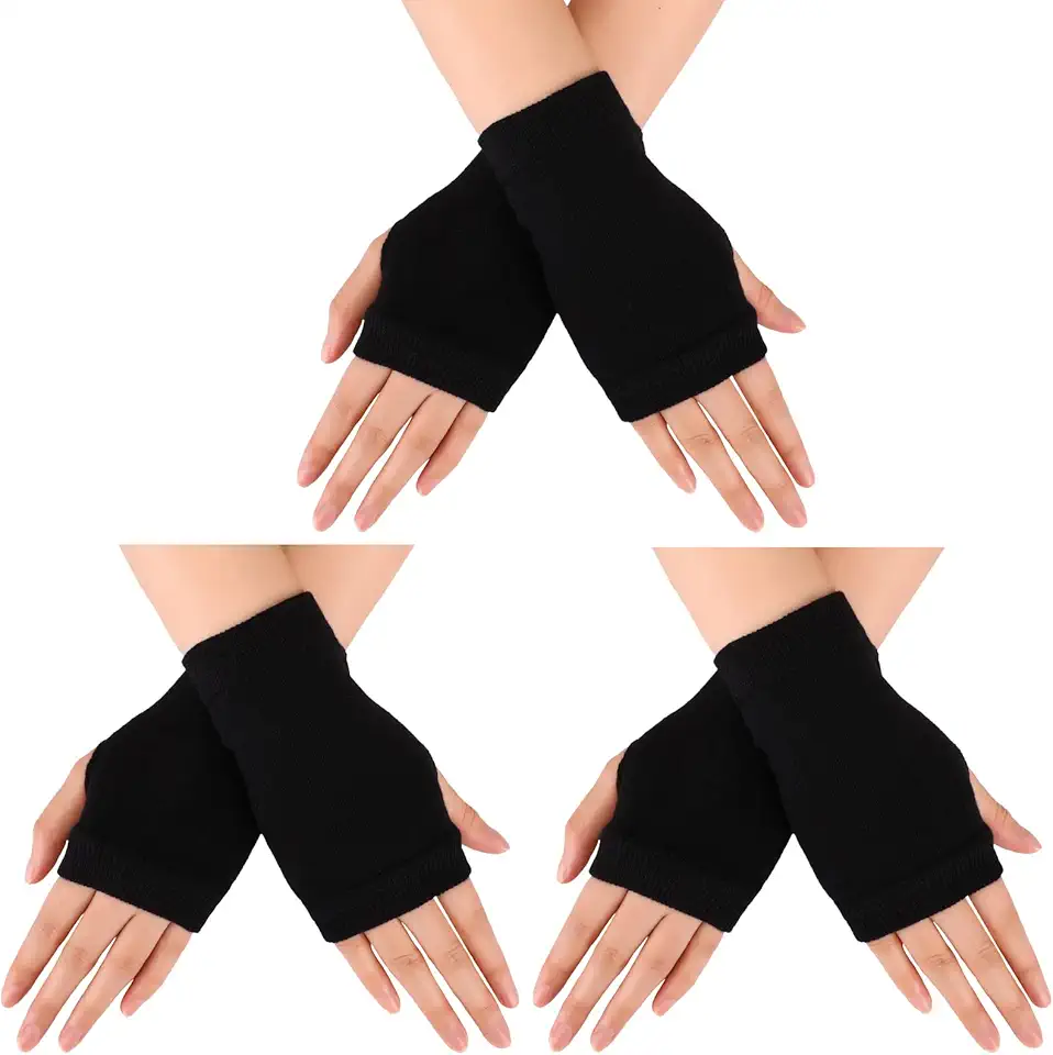 3 Pairs Fingerless Warm Gloves with Thumb Hole Cotton Half Fingerless Driving Gloves Knit Mittens for Men, Women