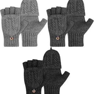 3 Pairs Winter Knitted Convertible Fingerless Gloves Knit Flip Gloves with Fingers Gloves with Cover for Women Men