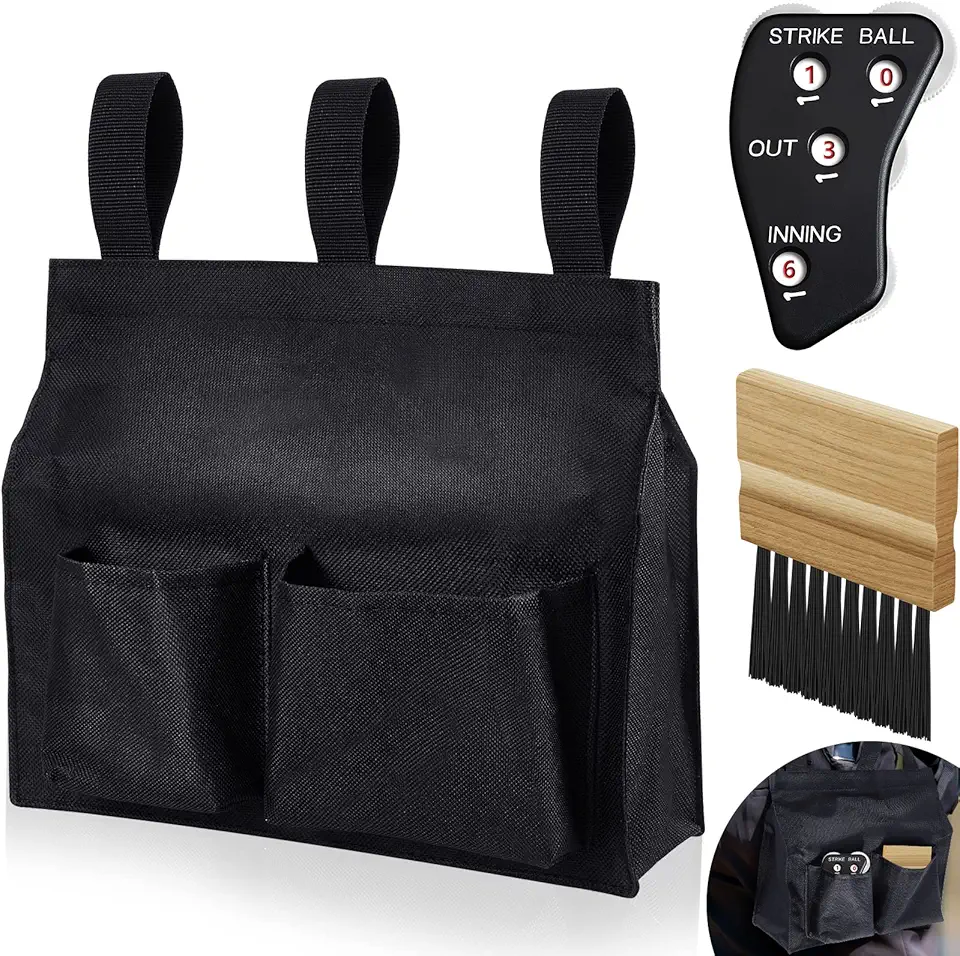 3 Pcs Umpire Gear Set Includes Baseball Umpire Brush, Black Ball Bag and Indicator for Men Youth Referee Equipment Accessories Kit