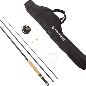 3-Piece Fly Fishing Rod and Reel Combo Starter Kit - 97-Inch Collapsible Fiberglass and Cork Fishing Pole with Case and Accessories by Wakeman (Black)