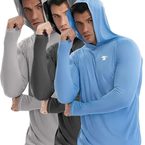 3/2 Pack Men's UPF 50+ Sun Protection Lightweight Hoodie Performance Long Sleeve SPF UV Shirt for Fishing Running