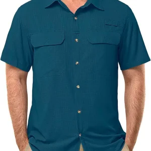33,000ft Men's UPF 50+ UV Short Sleeve Hiking Fishing Shirt Quick Dry Cooling PFG Sun Protection Shirt for Travel Safari