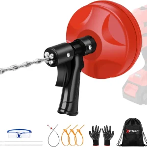 35 FT Drain Snake 2.0 with Double Mode, 10-In-1 Drain Auger for Sink and Drain Unblocking, Plumbing Snake for Real DYIs (Frosted Red)