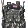37L Fishing Tackle Backpack with Rod Strap, Insulated Outdoor Tackle Bag with Protective Rain Cover, Green Camouflage