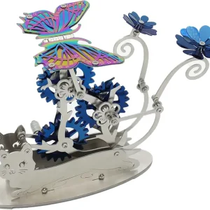 3D Metal Puzzles for Adults Mechanical Butterfly and Cat Metal Model Kit Stainless Steel Assembly Model Building Block Puzzle Hobby Crafting Kit (Blue)