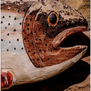 3dRose 15x22 Hand Towel - USA, New Jersey, Califon, Shannons Fly and Tackle Shop, Painted Trout. Fish