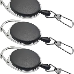 3PCS Fly Fishing Zinger Retractors with 360 Degree Rotation Buckle Anglers Combo Tool Holder for Fishing Climbing Hiking Outdoor Sports