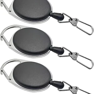 3PCS Fly Fishing Zinger Retractors with 360 Degree Rotation Buckle Anglers Combo Tool Holder for Fishing Climbing Hiking Outdoor Sports