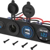 4 in 1 Charger Outlet Socket Panel 12V DC 4.8A Dual USB Power Outlet & 12 Volt Cigarette Lighter Socket & LED Voltmeter & Lighted ON/Off Rocker Toggle Switch for Marine Boat Truck RV Car