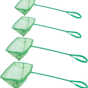 4 Pack Aquarium Fish Net 4 Sizes Quick Catch Mesh Nylon Fishing Catch Nets Square Fish Nets with Handle (3in, 4in, 5in, 6in)