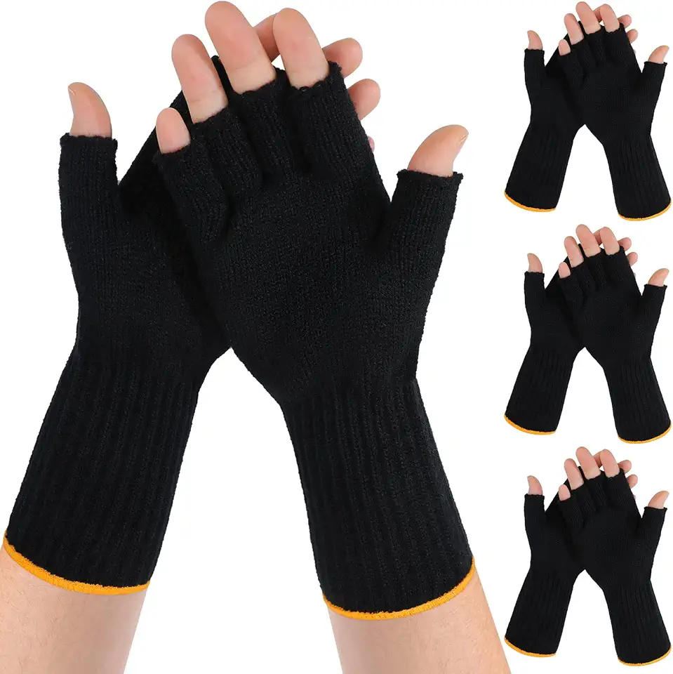 4 Pairs Fingerless Gloves Half Finger Men Women Warm Knitted Winter Hunting Gloves Liner for Typing Fishing Cold Weather Christmas Gift for Father