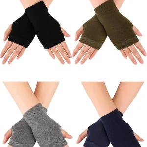 4 Pairs Fingerless Gloves with Thumb Hole Cozy Half Fingerless Driving Gloves Knit Mittens for Women Men