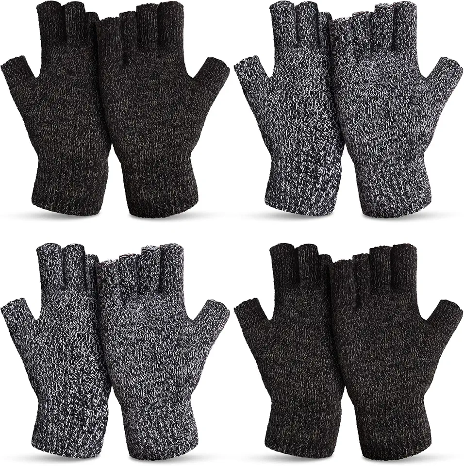 4 Pairs Warm Half Finger Gloves Winter Fingerless Gloves for Women Men