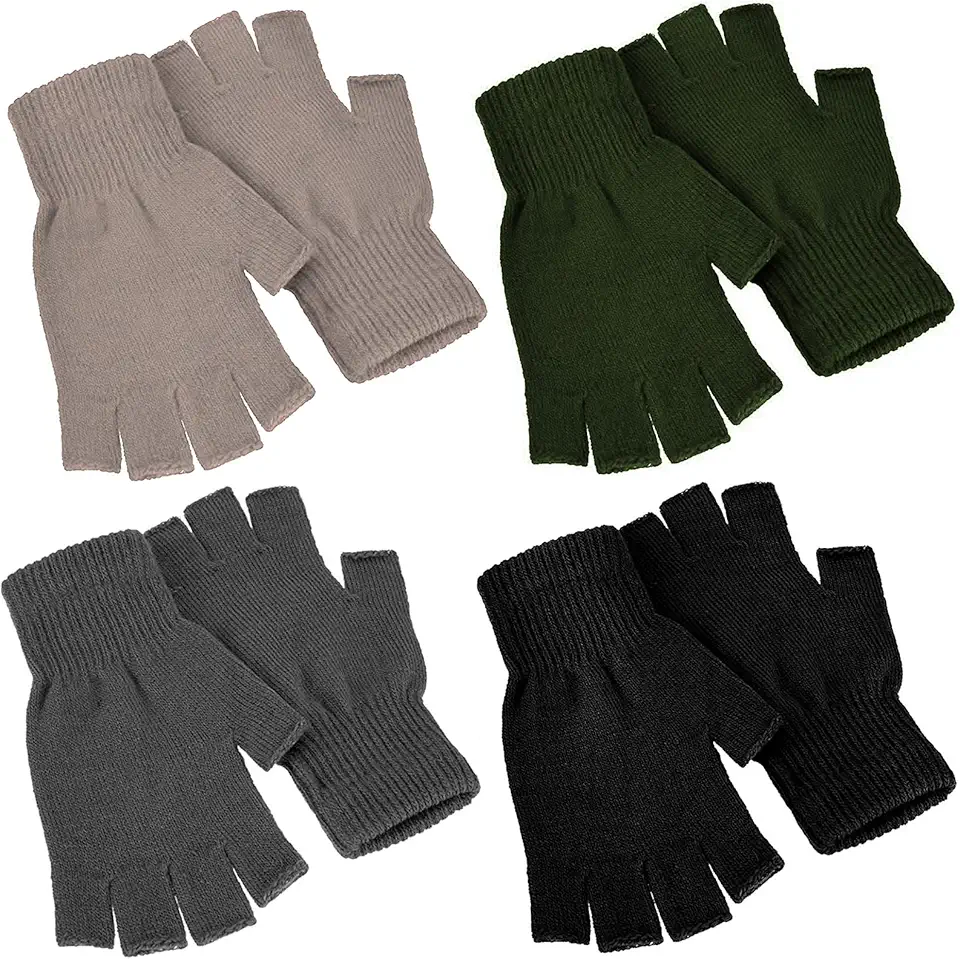 4 Pairs Winter Half Finger Gloves Knitted Fingerless Mittens Warm Stretchy Gloves for Men and Women