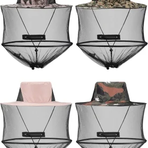 4 Pieces Mosquito Net Hat Mesh Sun Bug Face Hat Cover with Zipper Foldable Fly Protection Net Mesh for Fishing Hiking Gardening, 4 Colors