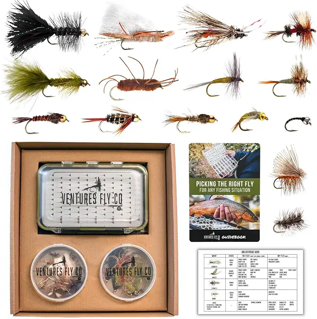 40 Premium Hand Tied Fly Fishing Flies Assortment | Fly Box Included | Dry, Wet, Nymphs, Streamers, Wooly Buggers, Terrestrials | Trout, Bass Lure Set, Kit