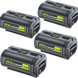 4Packs Replacement for Ryobi 40V 6.0Ah Battery Lithium Compatible with Ryobi 40 Volt Battery OP4040 OP40401 OP4026 OP40261 OP4050 OP40201 OP40601 Compatible with Ryobi Battery 40V Power Tools