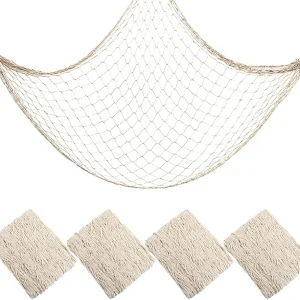 4PCS Fish Net Decorations, Natural Cotton Hawaiian Party Fishing Net Decorative, Nautical Themed Cotton Fishnet Party Decor, Fishnet Fabric Wall Hanging Fishnet for Ocean Theme Party