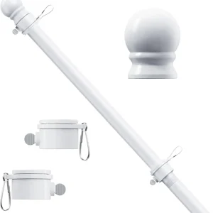 5 FT Flag Pole, Tangle Free Spinning Stainless Steel Weather Resistant Rustproof Flagpole for 3x5 USA Flag Sports Fan Outdoor Flags 1" Dia Flag Poles for Outside House, Wall-Mounted (White)