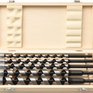 5-Piece Auger Drill Bit for Wood, Long Drill Bit Set, Hex Shank 3/8-Inch, 12inch Long Auger Drill Bit Set, 1/2", 5/8", 3/4", 7/8",1"