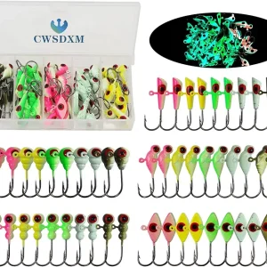 50 PCS Ice Fishing Jigs Assortment Glow in The Dark Jig Heads for Ice Fishing Equipment Crappie Walleye Trout Perch Lures